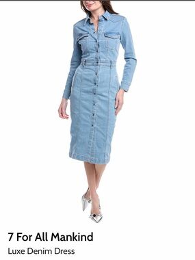 7 For All Mankind Light Blue Denim Button-Front Midi Dress